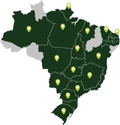 Mapa do Brasil com os estados atendidos pela Voltera.